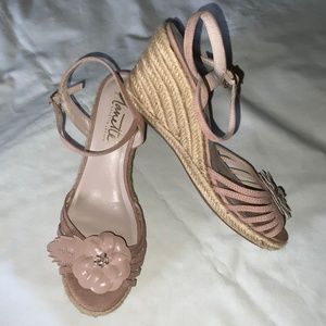 Nanette Lepore Blush-Pink Espadrilles Wedge Heel Ankle Strap Sandals (8.5) EUC!